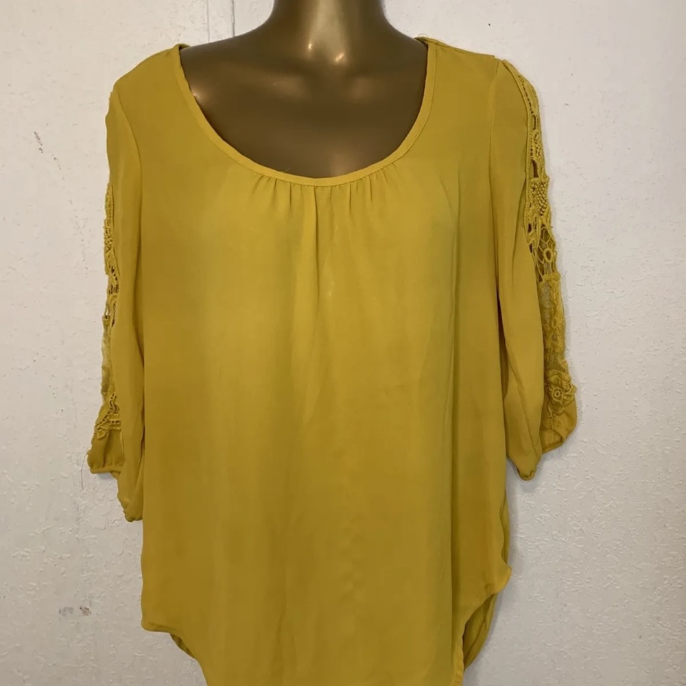 Unique Spectrum Top Size S Yellow mustard Shirt Embroidery On Sleeves Blouse